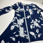 Clara SunWoo Blue White Floral Print Asymmetrical Tunic Blouse Top Women Small Photo 3
