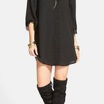 ASTR Lace Trim Shift Dress Black Open Back Cut-Out Chiffon Scoop Neck 3/4 Sleeve Photo 0