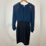 Badgley Mischka  dark blue black long sleeve sheath dress 2 Photo 5