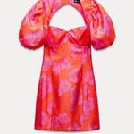 ZARA  dress mini puff wide sleeve cut out hot Pink Floral wedding summer vacation Photo 4