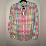 Talbots NEW  100% Cotton Button-Front Shirt – Pastel Easter Plaid – Women’s S Photo 1