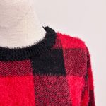 FOR THE REPUBLIC Black Red Buffalo Plaid Eyelash Fuzzy Knit Sweater XL NWT Photo 2