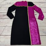 St. John Evening Colorblock Sequin Knit Dress Fuchsia Black Gold Size 4 Photo 1