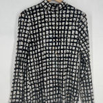 Anne Klein  Top Womens Medium Black White Mesh Lined Geometric Print Mock Neck Photo 0