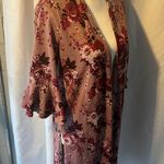 Almost Famous  Burgundy Floral Open Cardigan Photo 2