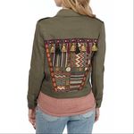 Wonderly  Curvy Embroidered Back Twill Army Jacket Green 12W Photo 2