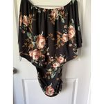 Black Floral Off Shoulder Ruched Side Flutter Boho Blouse Medium Top Shirt Rose Photo 3