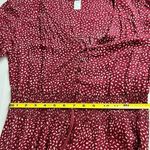 Womens Short Sleeve Maxi Dress Burgundy White Ditsy Floral Button Front Smocked Red Photo 6
