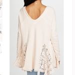 Free People  No Frills Ivory Lace Inset Oversized Asymmetrical Sweater W-775 Sz S Photo 3