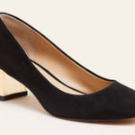 Ann Taylor Elegant Black Suede Pumps with Gold Chunky Heel. Size-6M Photo 0
