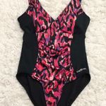 Dolfin Aquashape Ikat V-Neck Printed One piece Swimsuit Black Pink 38/12 Photo 0