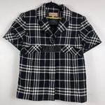 Manoukian Cropped Jacket Women Sz 8 Black Plaid Buttons Bow Preppy Academia Twee Photo 0