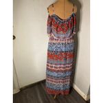 Leslie Fay  Mixed Print Cold Shoulder Maxi Dress 6 Dopamine Bohemian Coconut Girl Photo 1