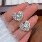 Elegant Silver Heart Earrings with Pavé Setting Photo 1