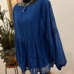 Kojooin Babydoll Top Womens Large Blue Pullover Balloon Sleeve Flowy Boho Hippie Photo 1