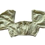 Madewell Cropped Top Sage Green Puff Sleeve Bubble Hem Peasant Blouse Size Large Photo 3