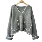 ZARA  Contrast Topstitching Crop Knit Sweater in Gray Size XL Photo 0