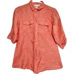 Max Studio  Linen Button Up Top Long Sleeve  Salmon Orange Small Photo 0