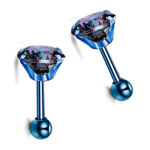 Iridescent Blue CZ Barbell Earrings – 20G Surgical Steel Studs 6mm Photo 0