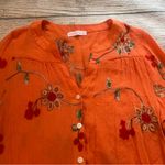 Ana & Rose Linen Embroidered Blouse Womens Size M Floral Boho Button Up Hippie Orange Size M Photo 4