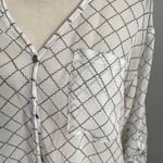 CAbi  Lattice Print Button Up Shirt Size Medium White Black Corpcore Officewear Photo 2