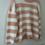 FRNCH Paris Sweater Pink White Striped Knit Perforated Crewneck Casual Trendy Photo 4
