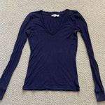 Forever 21 Bella Swan Fitted Long Sleeve Shirt Navy Blue Y2K Indie Sleaze V-Neck Cotton S Photo 0