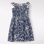 Carmen Marc Valvo  Blue Floral Beaded Boatneck Linen  Mini Dress‎ Size 8 Guest Photo 2