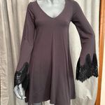 EXPRESS NWT  Swing Dress Formal Long Sleeve Lace Gray/Black Bell Sleeves V-Neck Photo 0