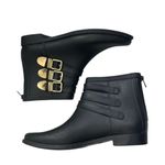 Loeffler Randall Rain Boots Women's Size 9 Fenton Black Rubber Gold Buckle Ankle Photo 1
