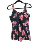 Womens Swimdress Romper Built in Shorts Removable Cups Floral Black Pink L Size L Photo 1