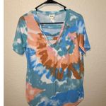 BIB! Women's Short Sleeve V Neck Tie Dye T Shirt Casual Top Blue Photo 0