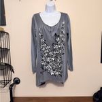 Vocal Gray Long Sleeve Top studded boho-chic flowy long casual tunic top S Photo 9