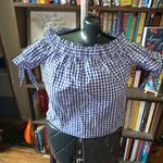 J Crew blue gingham off shoulder size 2 grandmacore blouse Photo 0