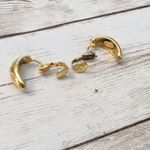 Vintage Clip On Earrings Half Hoop Patterned Gold Tone Photo 5