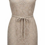 London Times Beige Crochet Lace Sleeveless Collared Dress Size 4 Belted Neutral Photo 0