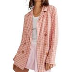Free People Pink & Cream Olivia Gingham Blazer Womens L Photo 0