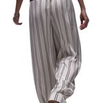 Topshop NWD Cream Striped Satin Wide Leg High Rise Pants Women’s Size 6 Photo 2