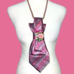 “Dainty Dapper”Pink Patterned necktie necklace with Floral Accent Pink Photo 0