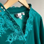 VINTAGE 90s Together Teal Velvet Blouse With lace Embroidery collared Green Size L Photo 8