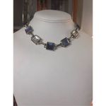 Vintage Women's Choker Necklace Blue Gemstone Jewelry Accessories Silver Tone Photo 1