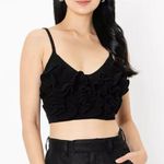 ZARA  Black Crochet Ruffled Rosette Sleeveless Sweater Knit Crop Top Size Large Photo 0
