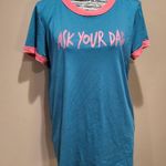 LuLaRoe *5/$25 Sale*  Liv tee "Ask Your Dad" teal & pink sz M Photo 0