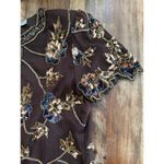 Scala  Women's Black Floral 100% Silk Beaded Blouse Top Size Large Photo 2