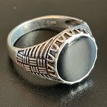 Round black obsidian S925 silver ring size 10.5 Photo 1