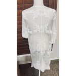Sheer Mesh Lace Cardigan Sweater Duster Long Cream Ivory Dainty Romantic sz L Size L Photo 3