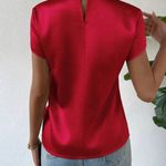 SheIn VCAY Red Twist Front Keyhole Back Satin Blouse Photo 1