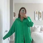 ZARA Green Satin Button Down Photo 0