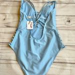 Jessica Simpson Textured Solids Plunge One Piece in Sky Size XL NWT Photo 7
