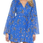 Free People  mini dress in a blue floral pattern with long bell sleeves L Photo 0